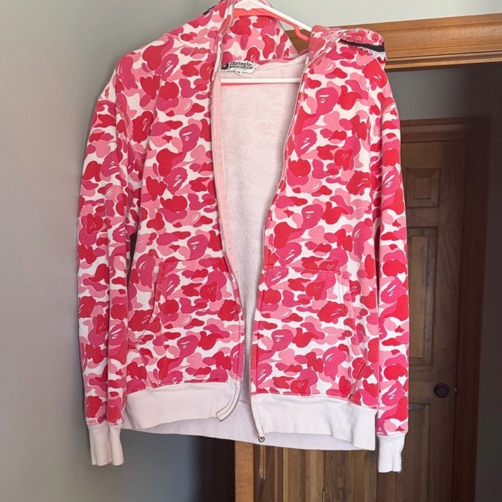 Bape Red and White Camouflage Hoodie
